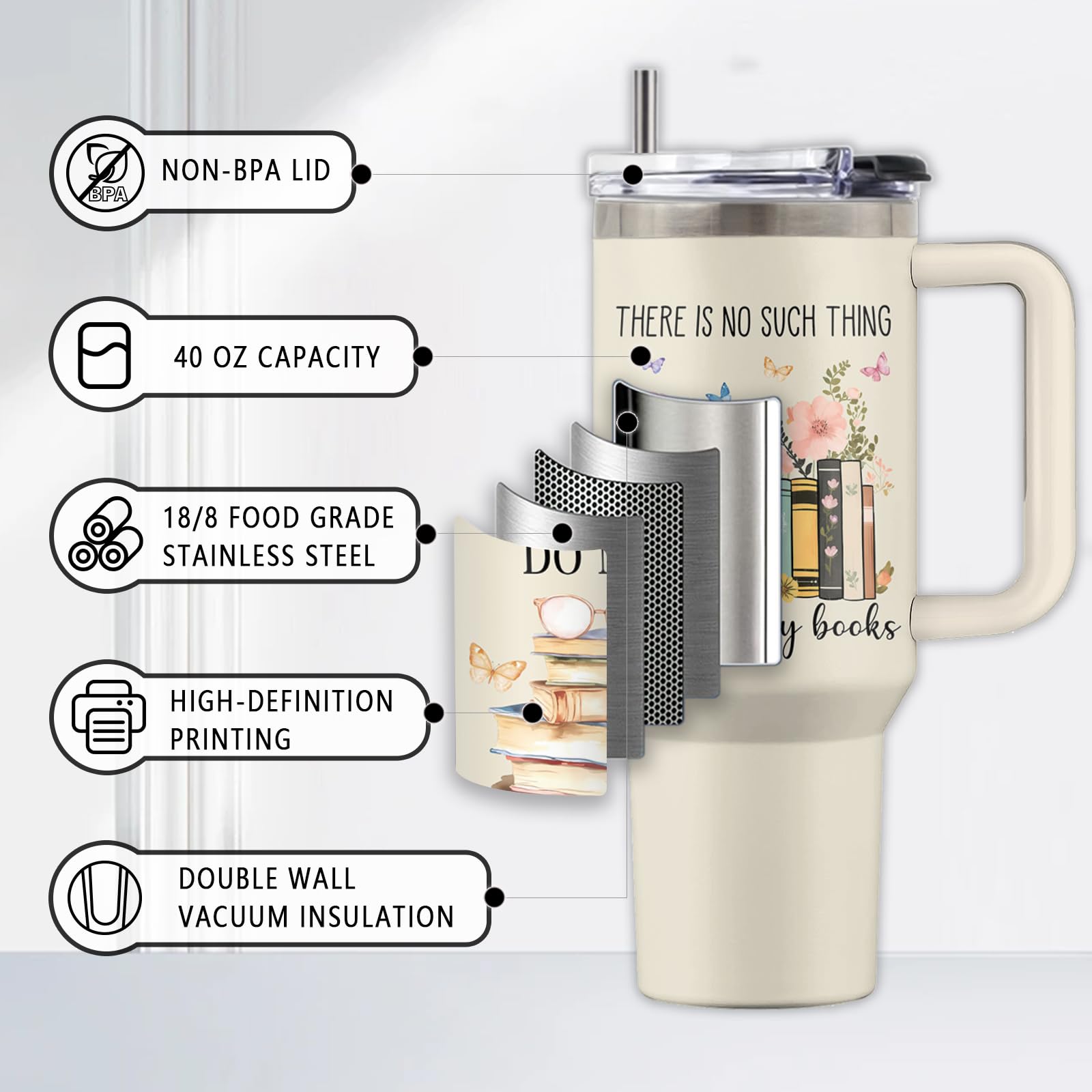 Uibunoo tumbler with reusable straw, practical gift for readers.