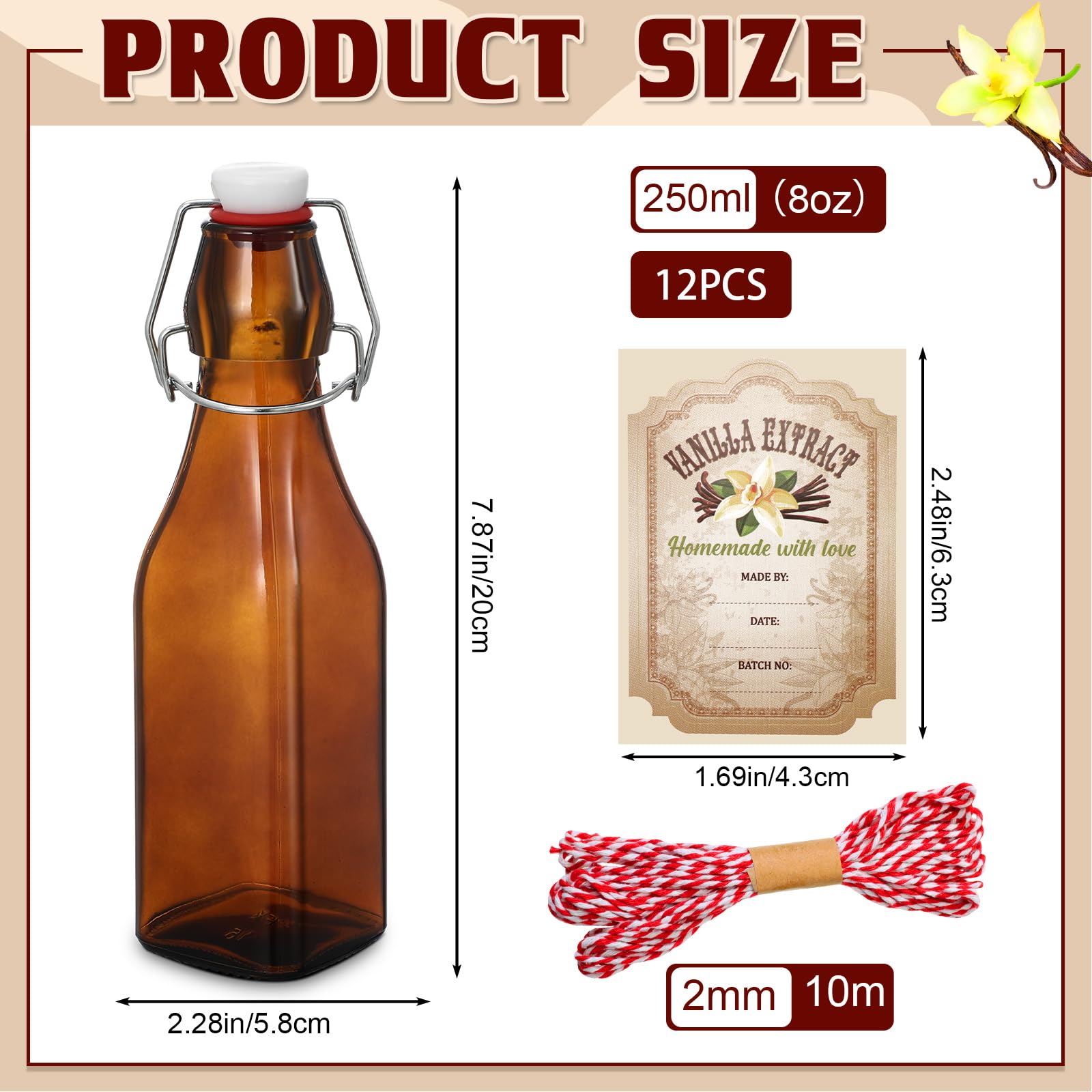 Uiifan amber glass bottle with swing-top cap for fresh, leak-proof pouring