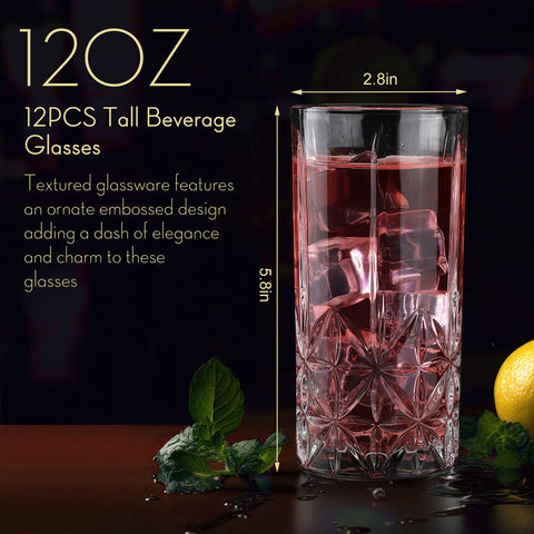 Uiifan crystal-clear textured highball glasses with embossed design