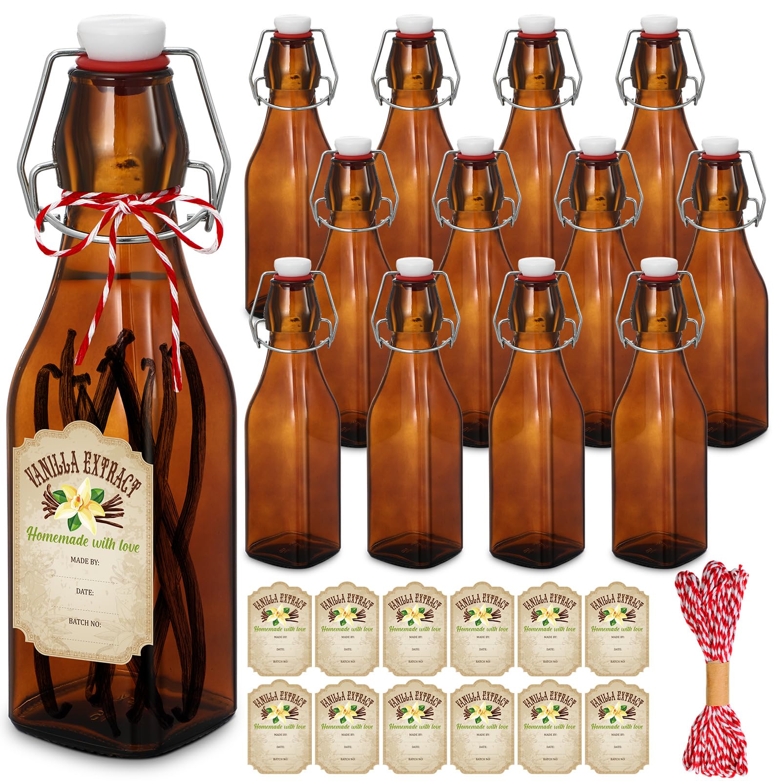 Uiifan swing-top square amber bottle set for vanilla extraction and storage