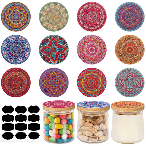 Uiifan yogurt lid with mandala pattern for stylish jar organization and dust protection.