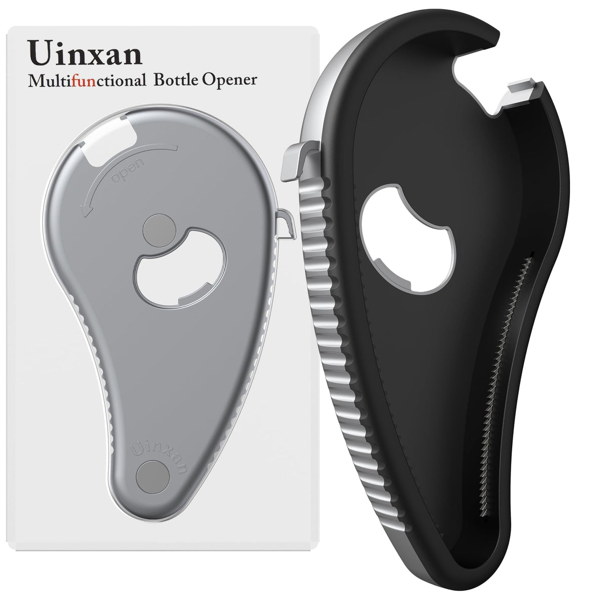 Uinxan lid opener in action, twisting off a tight plastic cap for easier access.