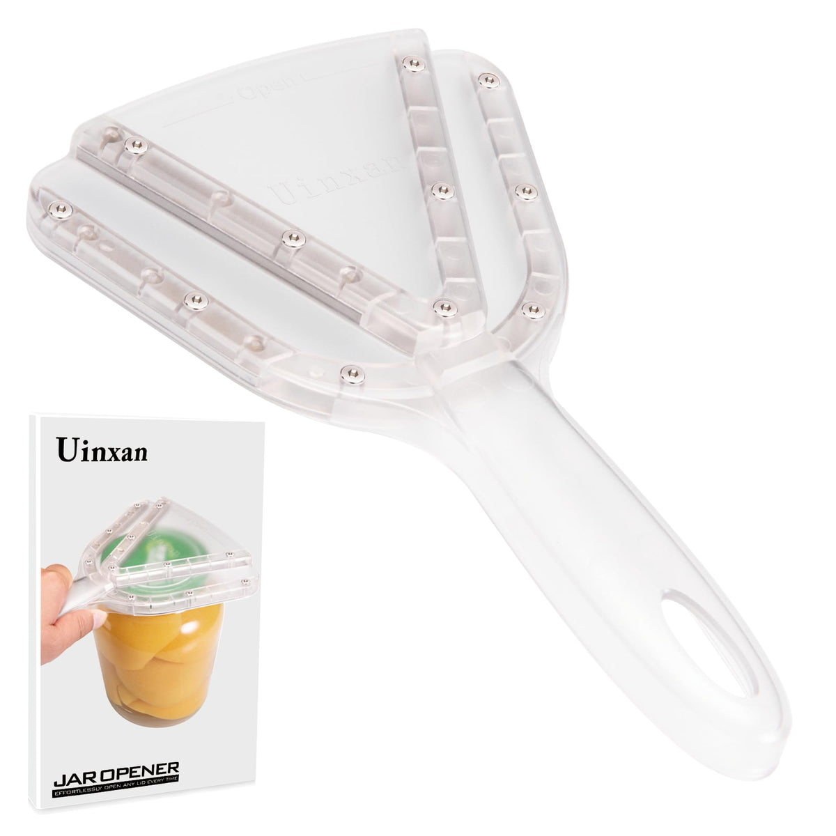 Uinxan jar opener with easy grip provides reliable leverage for stubborn lids.