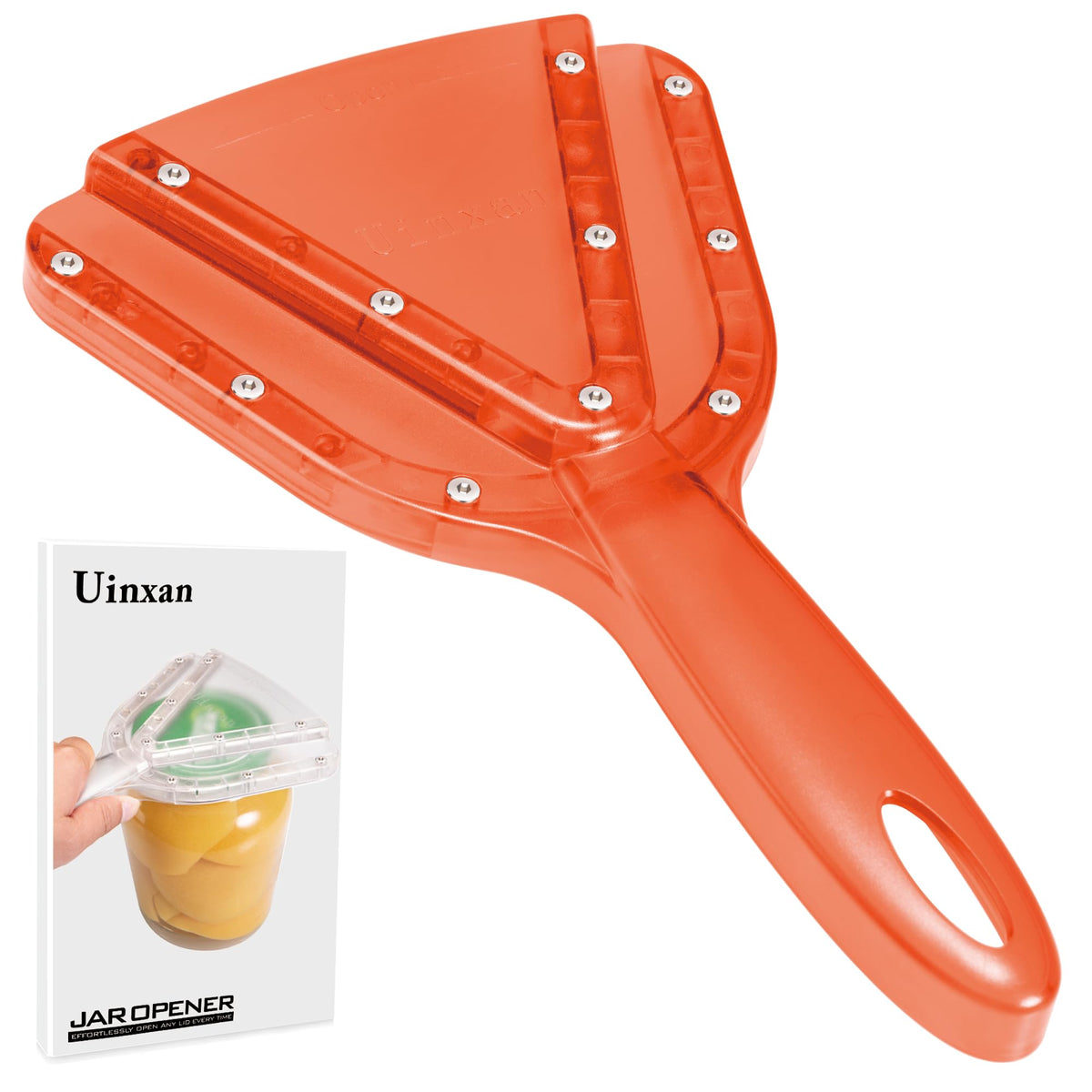 Uinxan jar opener with a long handle provides extra leverage for stubborn lids.