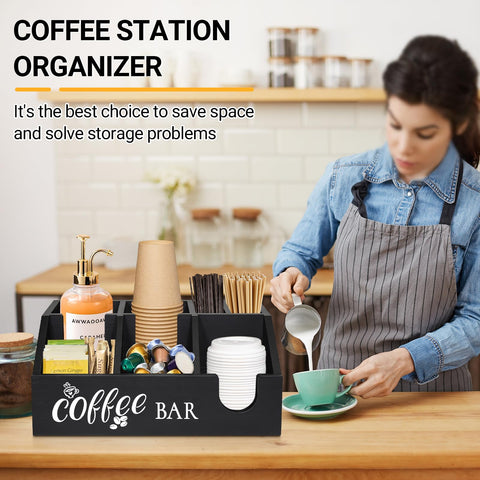 Uipame wooden coffee pod holder featuring removable partition for spoons and stirrers.