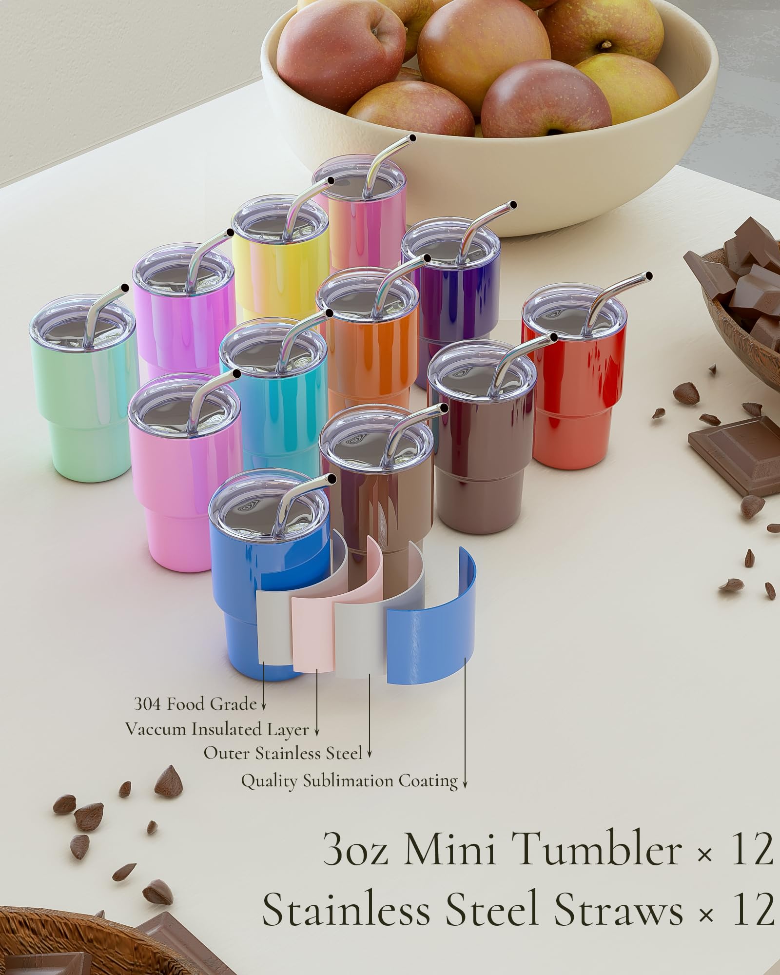 UIRZOTN 12-pack stainless steel shot glasses for weddings and parties.