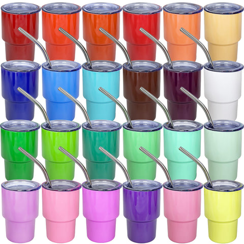 UIRZOTN 24-pack 3oz tumblers with straw and lid, ideal for wedding favors and party service.