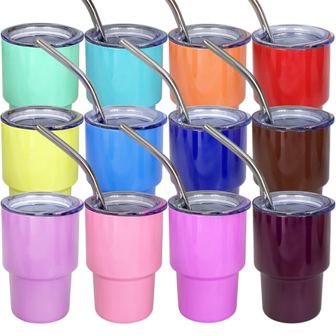 UIRZOTN 3oz mini tumbler with straw and lid for spill-free travel.