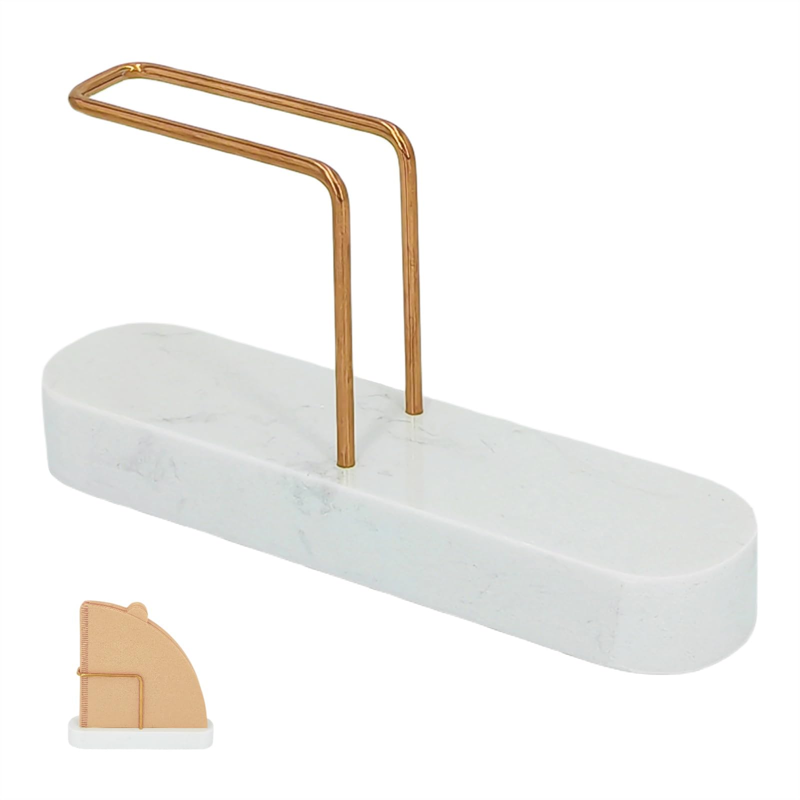 UISWAM coffee filter holder with marble base keeps filters neatly on the counter.