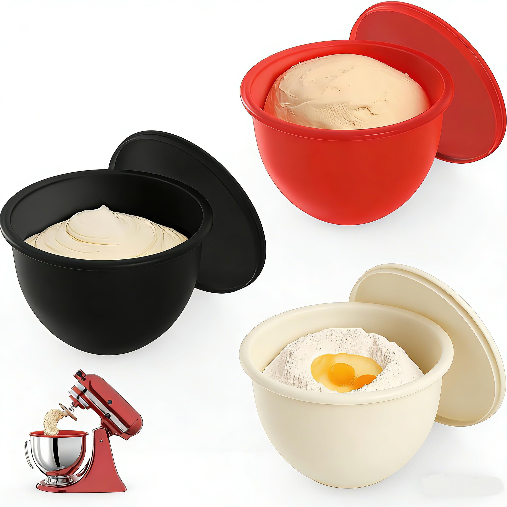 Uitwetu silicone liners in action inside a KitchenAid 5Qt bowl liner for mess-free mixing