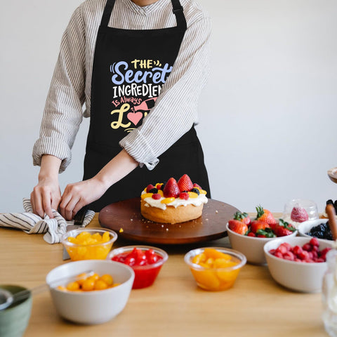 Two-pocket design keeps recipes and tools within easy reach