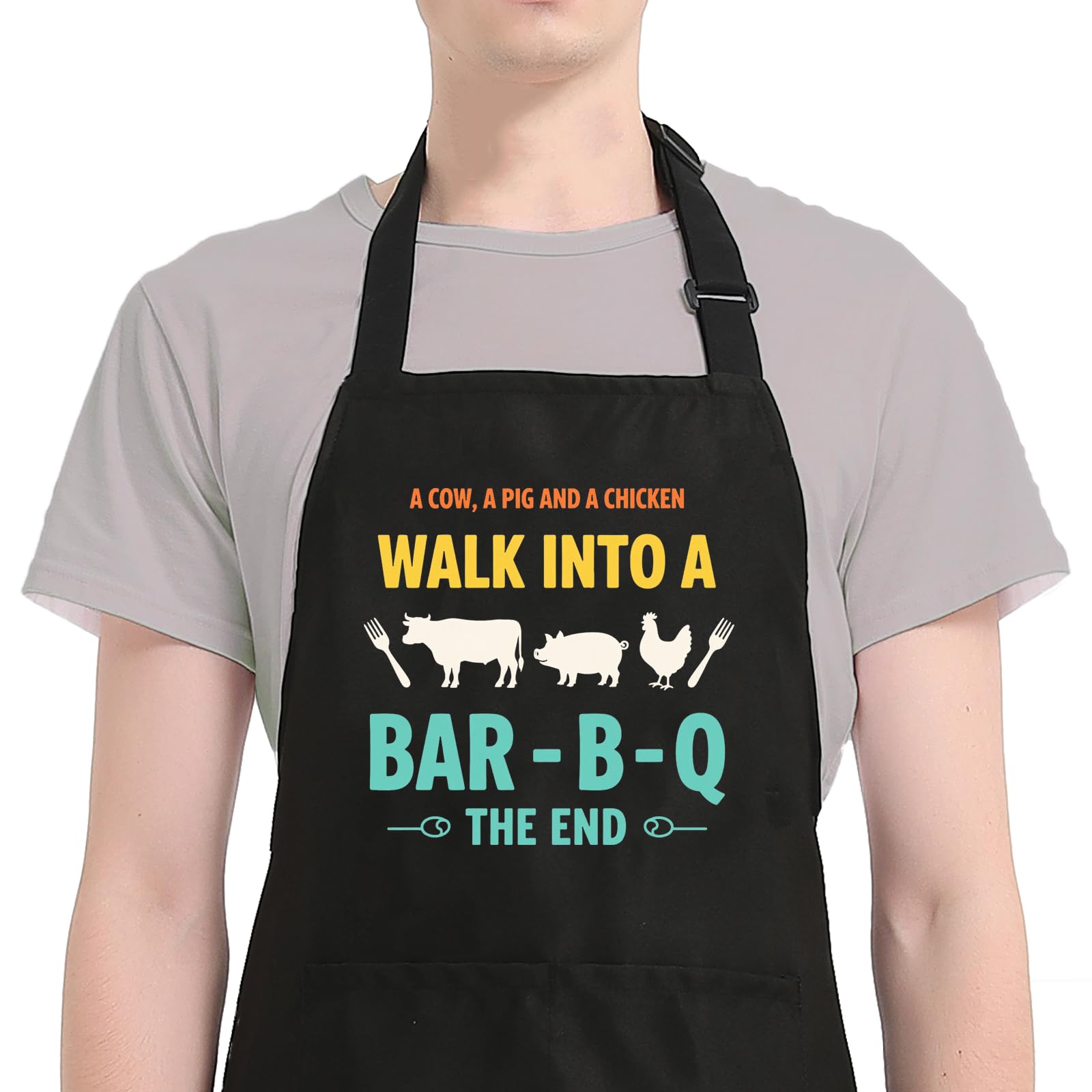 Uiycolk funny BBQ apron front view with two pockets for tools