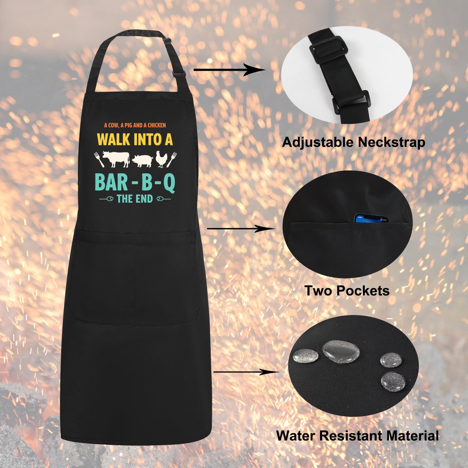 Uiycolk funny BBQ apron wearer in action during grilling