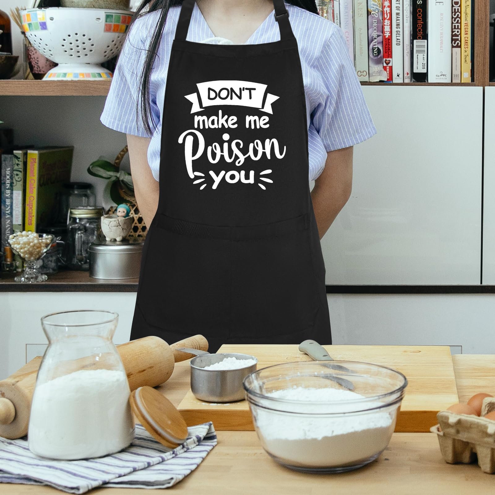 Uiycolk two-pocket design apron helps keep utensils and phones handy.