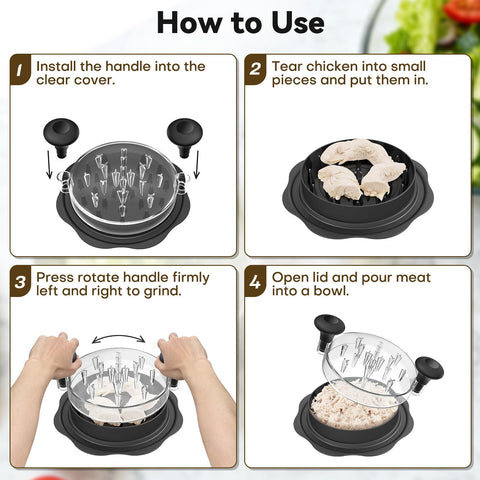 Ukeetap 10-Inch Pro Chicken Shredder dishwasher-safe bottom for convenient cleaning