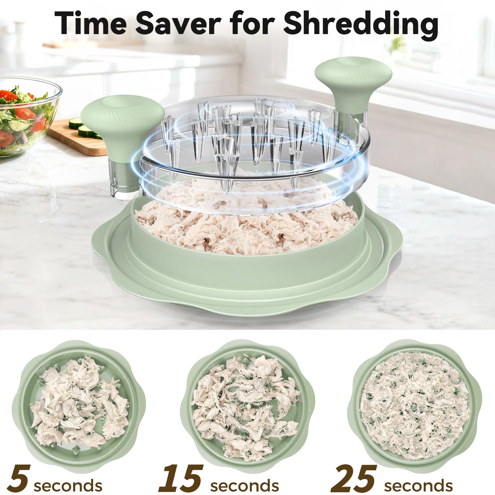 Ukeetap 10-inch Pro Chicken Shredder in use shredding chicken breast.