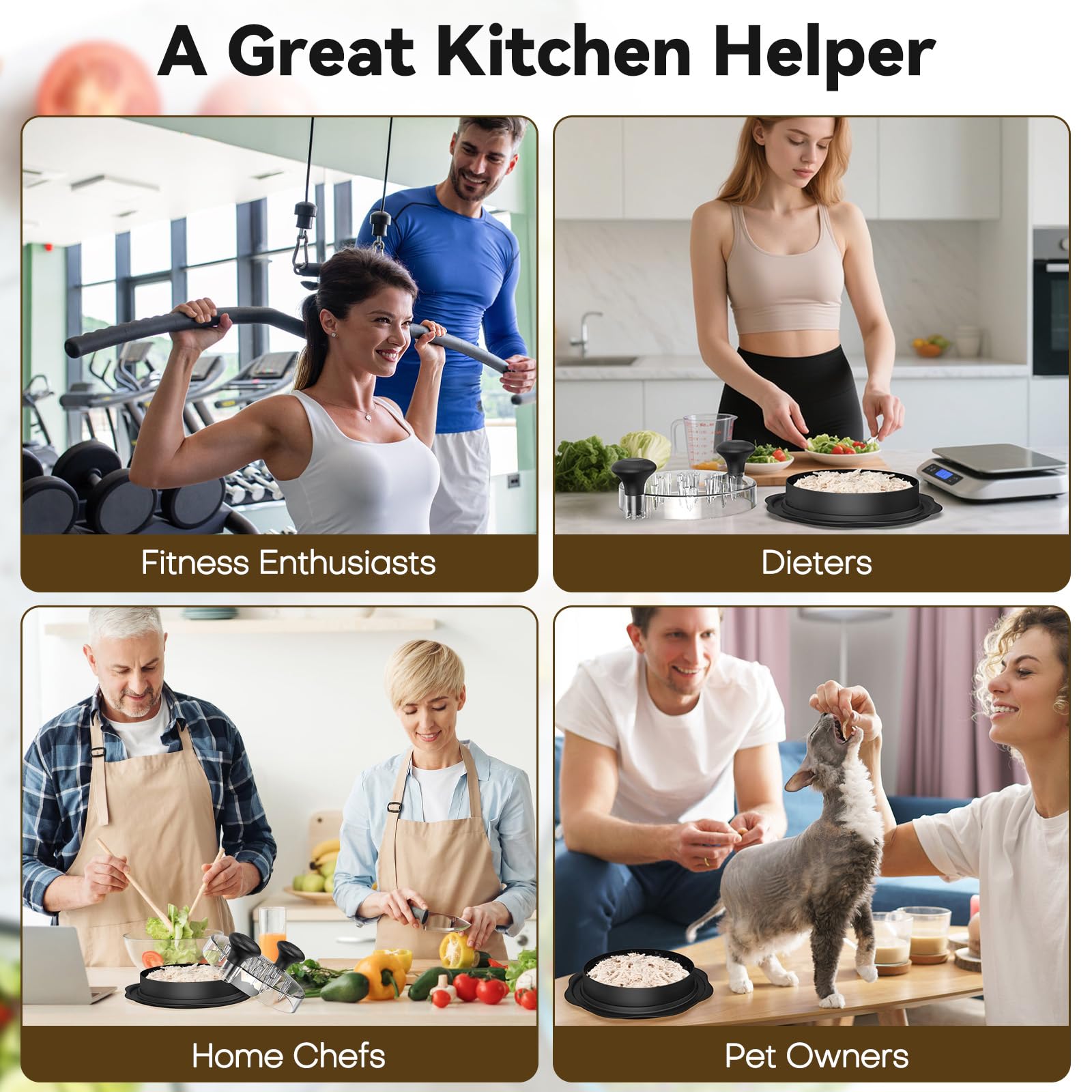 Ukeetap 10-Inch Pro Chicken Shredder in-use image for quick meal prep