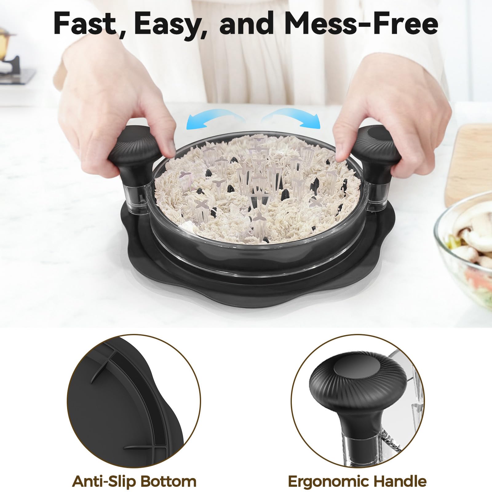 Ukeetap 10-Inch Pro Chicken Shredder teeth close-up shows efficient shredding action