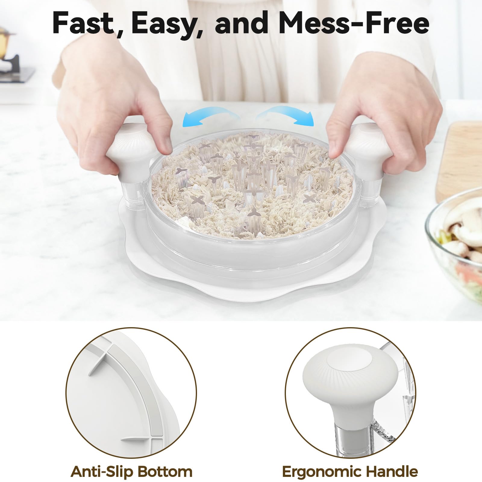 Dishwasher-safe bottom and included brush enable quick, thorough cleaning of the shredder.