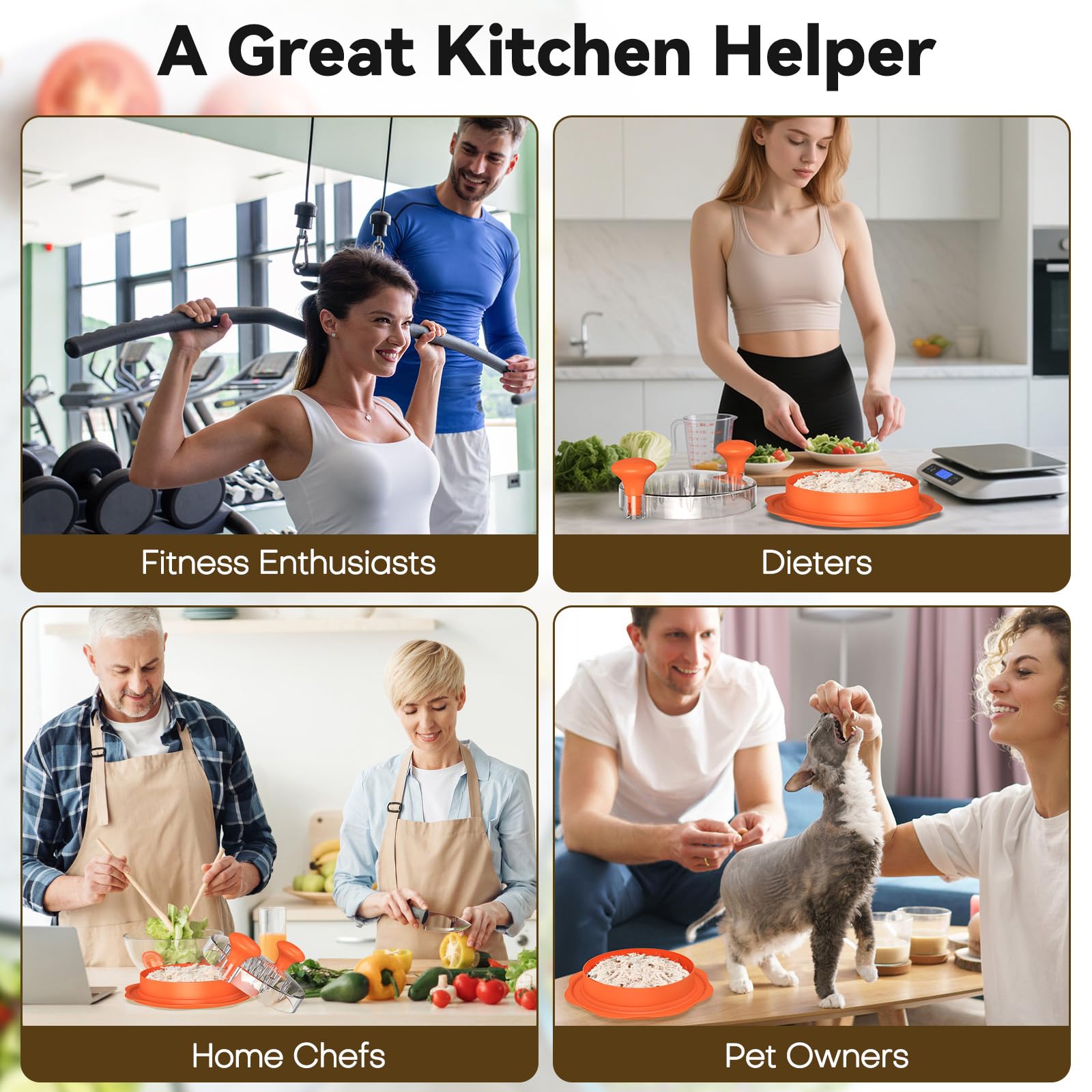 Ukeetap 10-inch Pro shredder in use for salads or grilled chicken bowls.