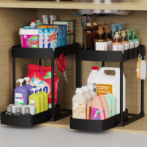 Ukeetap 2-pack pull-out storage under sink for easy item access.