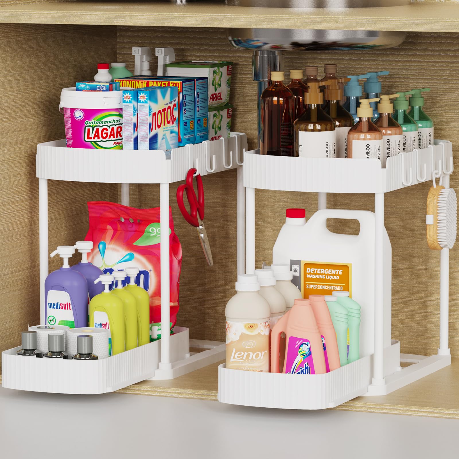 Ukeetap 2-pack pull-out under-sink organizer for bathroom and kitchen storage.