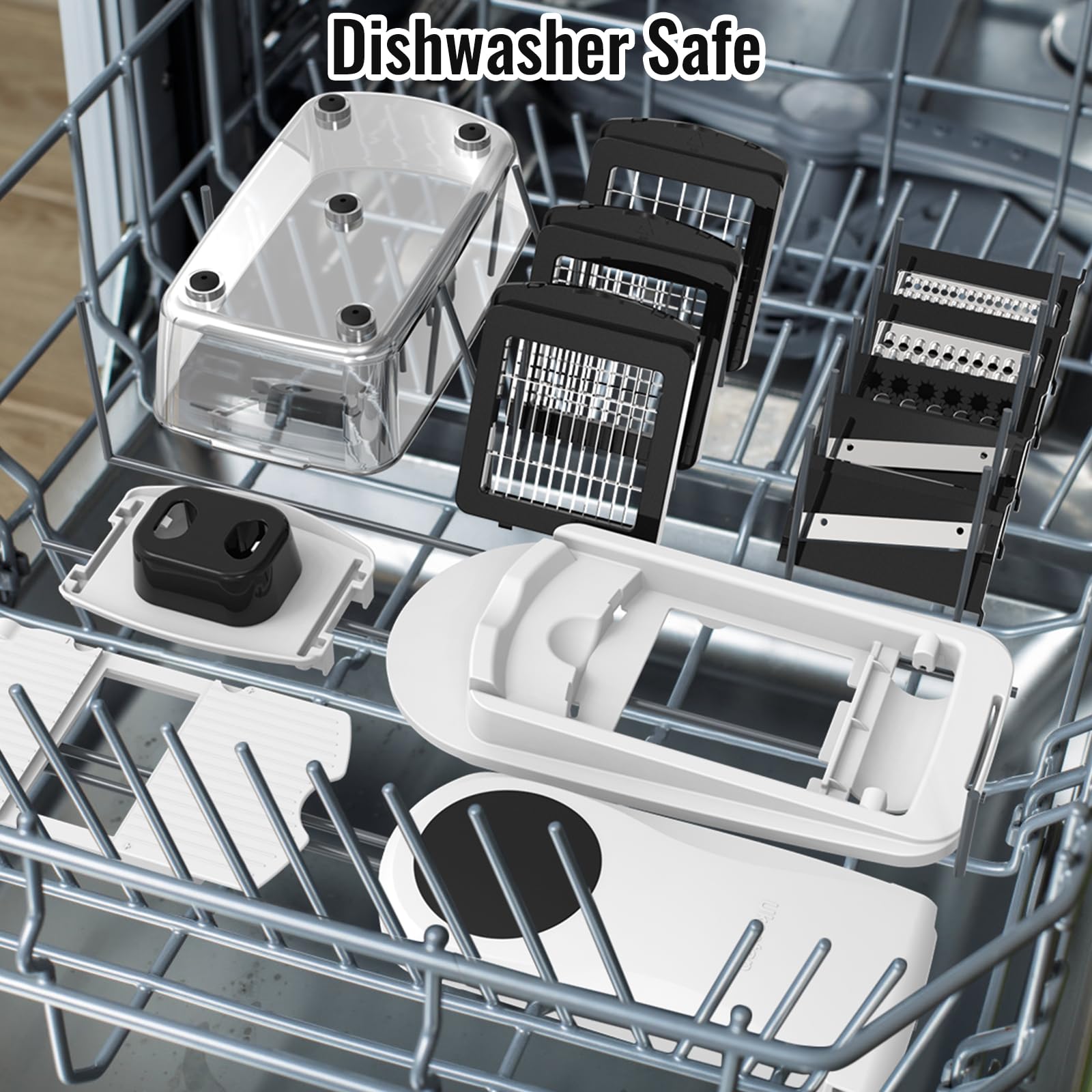 Dishwasher-safe parts of the Ukeetap chopper for easy cleanup.