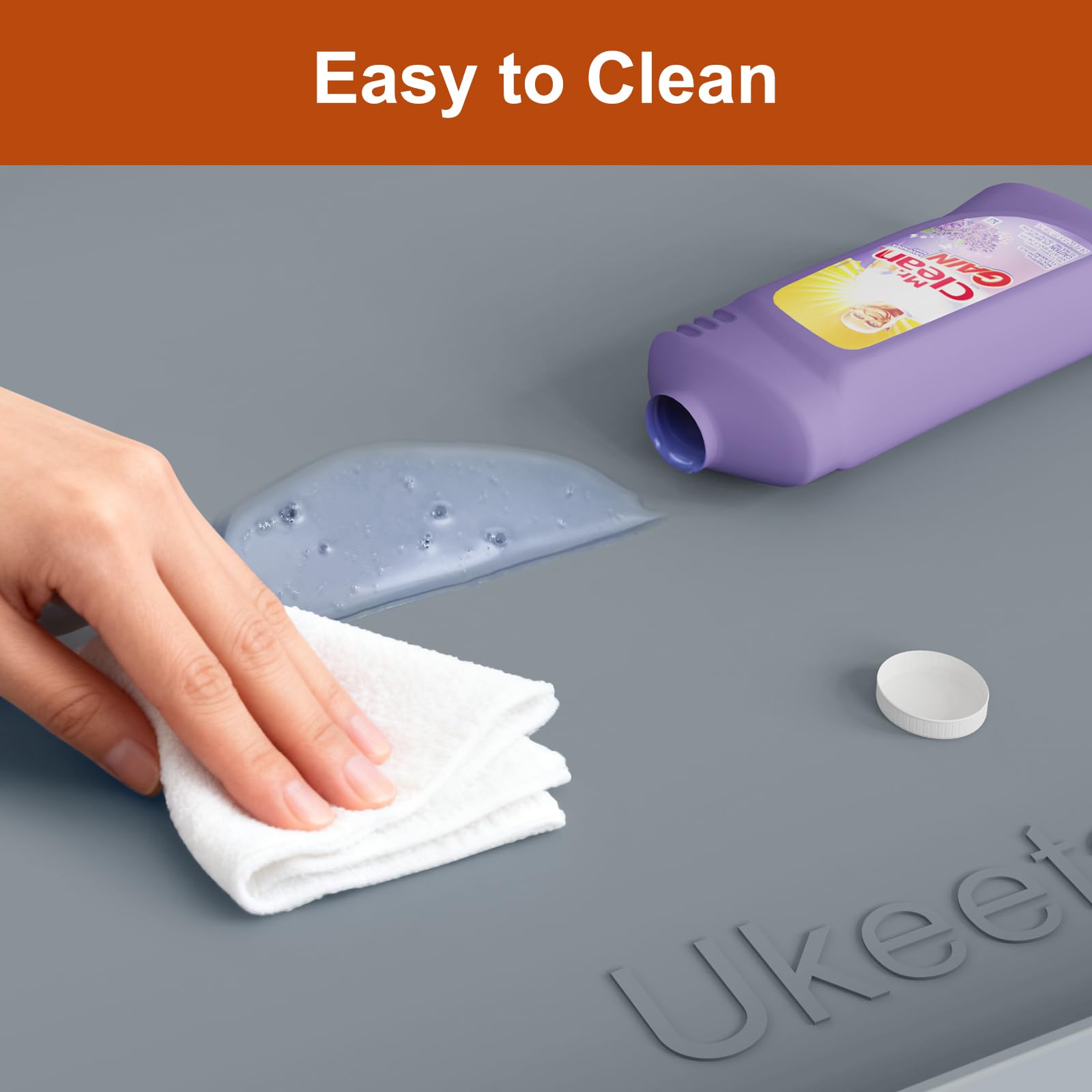 Ukeetap gray silicone mat blends with kitchen and bathroom spaces.