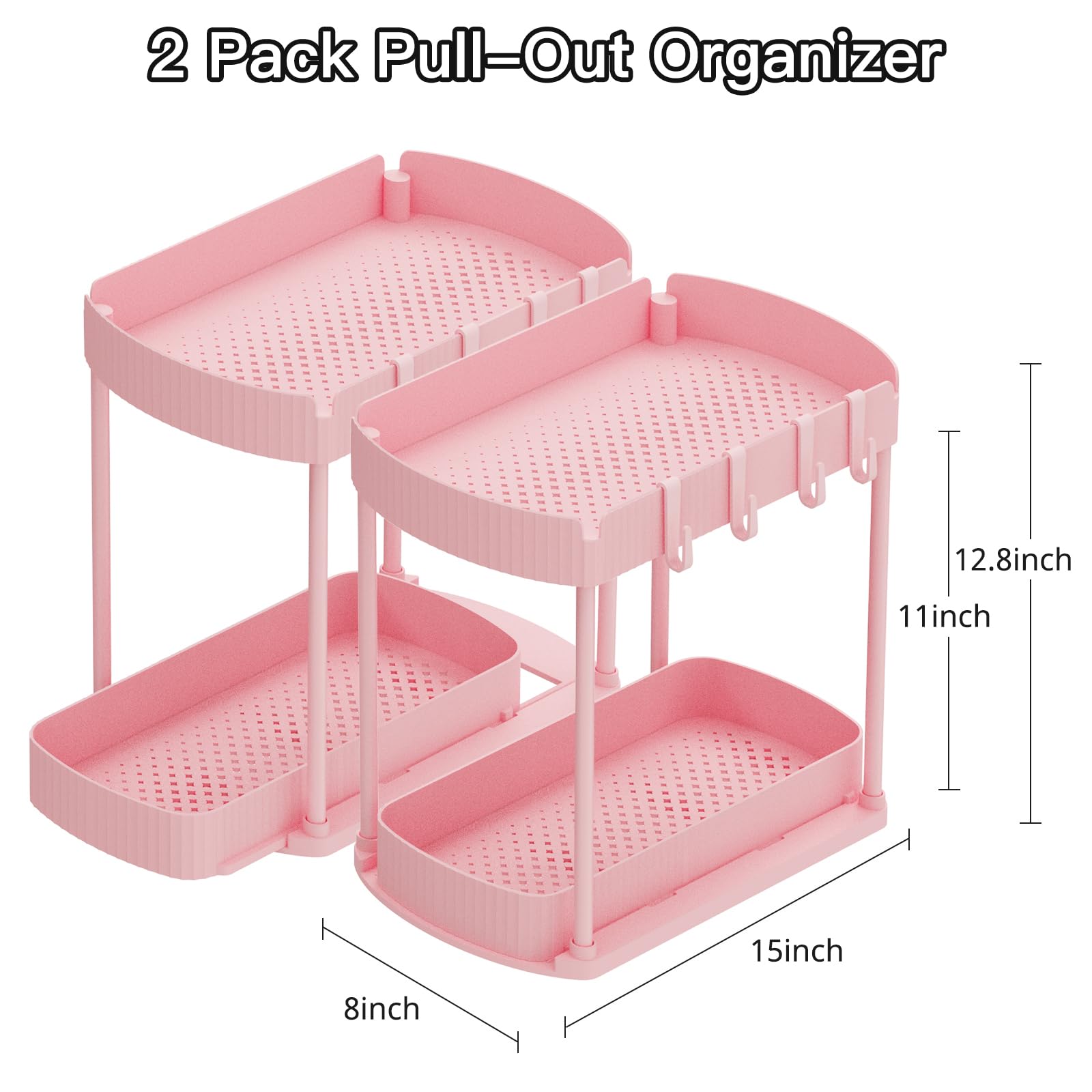 Ukeetap pink under-sink organizer from the side shows sturdy construction for daily use.