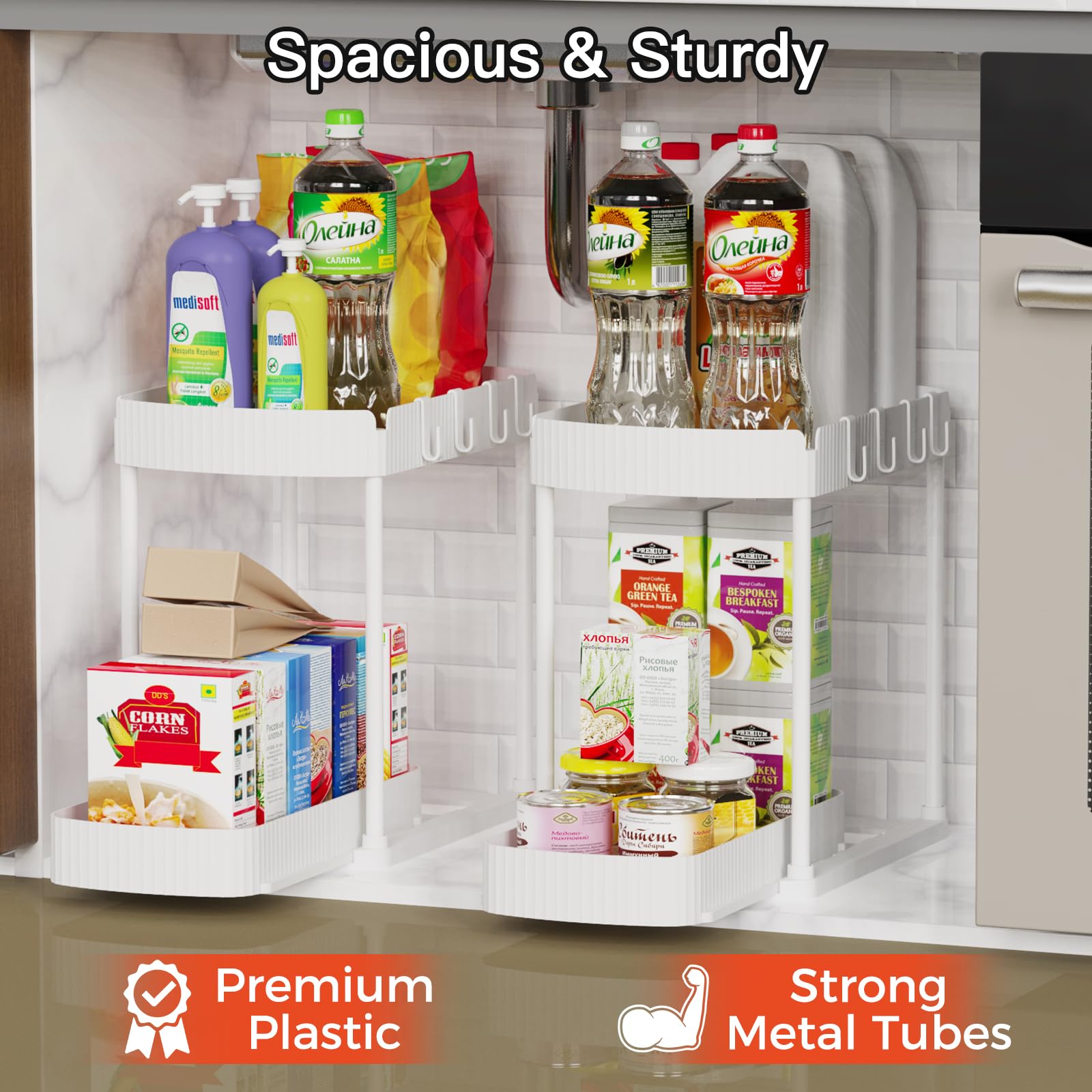 Ukeetap sturdy plastic and metal frame supports heavier items.