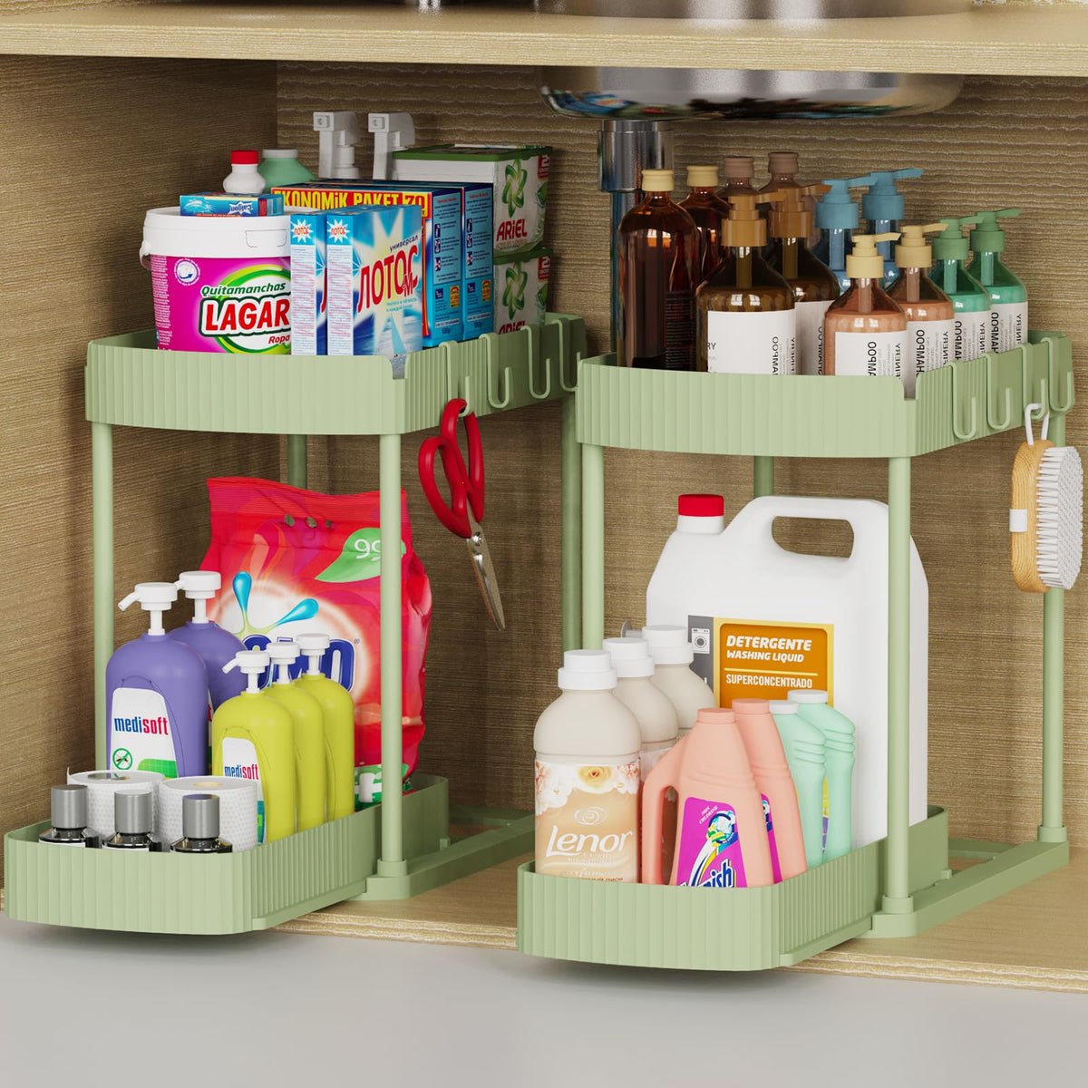 Ukeetap two-pack pull-out under-sink organizer with accessible bottom drawer for convenient storage