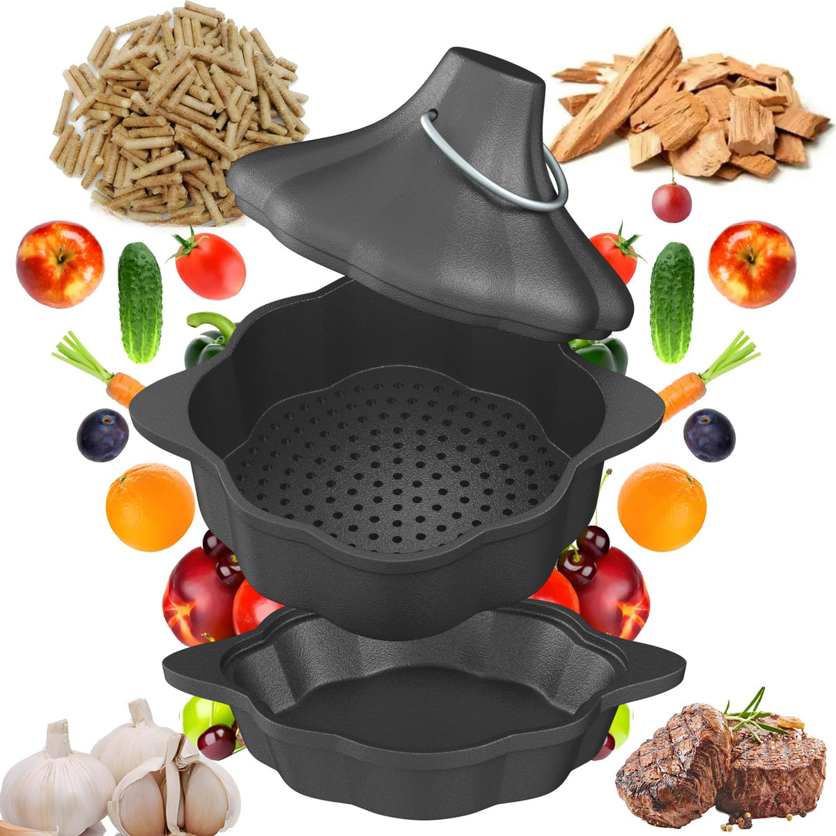 UKENEM cast-iron garlic roaster base for even heating and savory roasting.