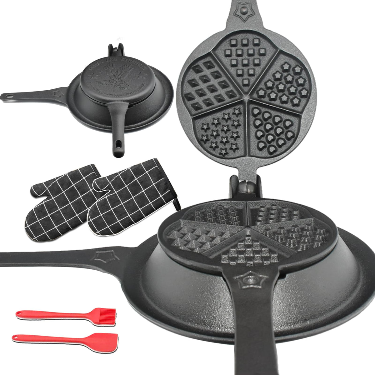 UKENEM cast-iron waffle maker with low-base design for cleaner cooking and even browning