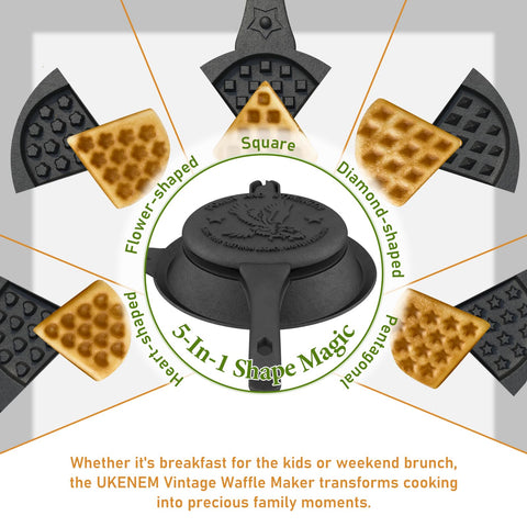 UKENEM waffle maker with drip-catching base for quick cleanup