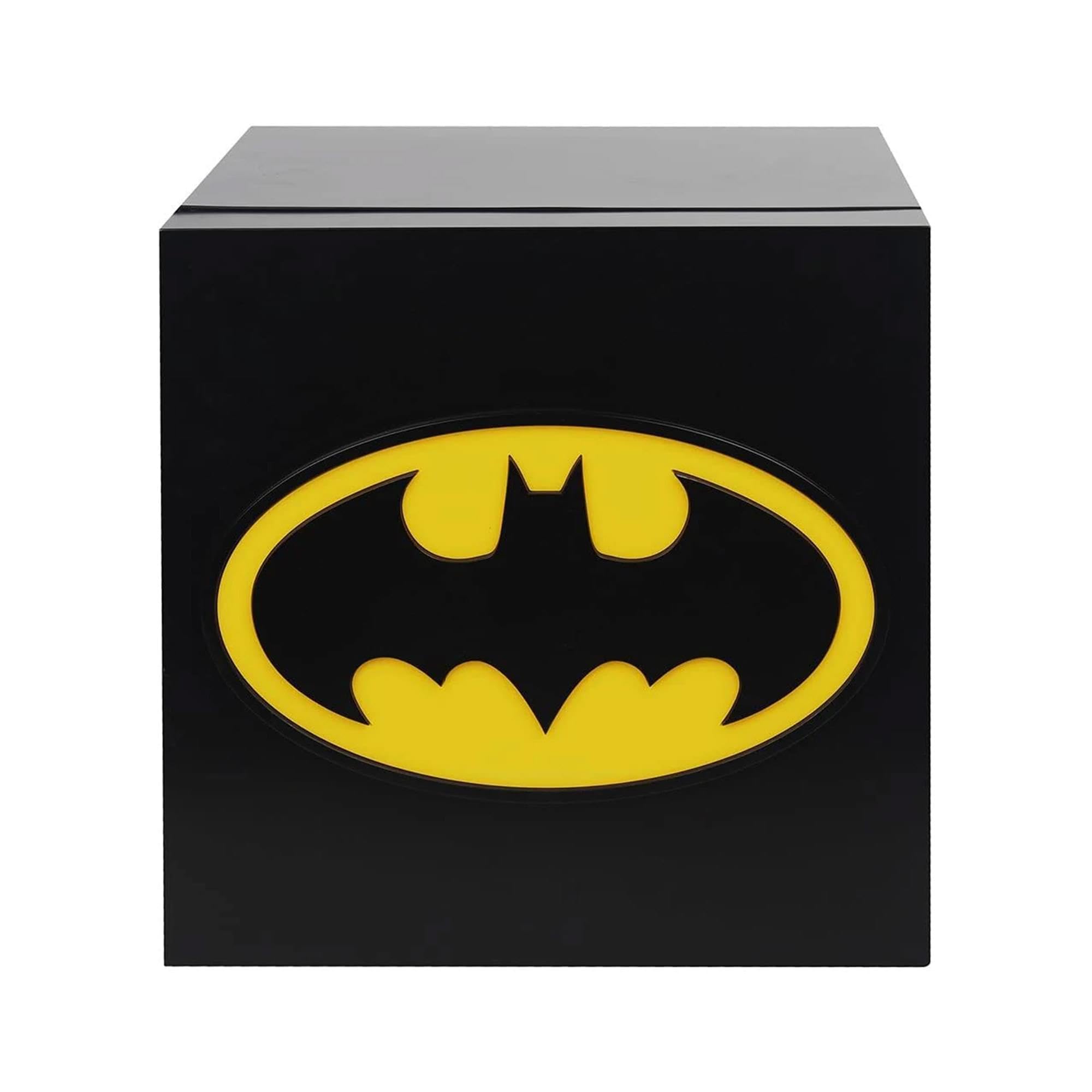 Ukonic Batman mini fridge illuminated like a Bat-Signal for quick access.