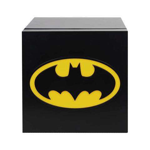 Ukonic Batman mini fridge illuminated like a Bat-Signal for quick access.