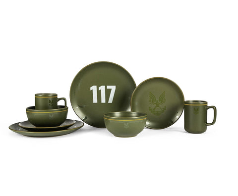 Ukonic HALO Master Chief 117 dinner plate green, durable stoneware for daily meals.