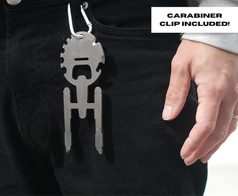 Ukonic Star Trek Enterprise multitool hex wrenches, ruler, and protractor for on-site measurements.