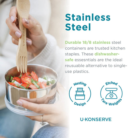 U Konserve mini containers, dishwasher safe, easy cleanup.