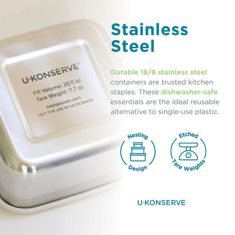 U Konserve dishwasher-safe and oven-safe container with silicone lids.