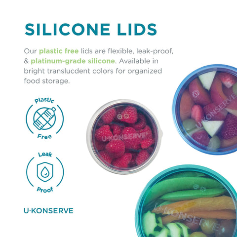 U Konserve mini containers with silicone lids close-up, leak-free storage.