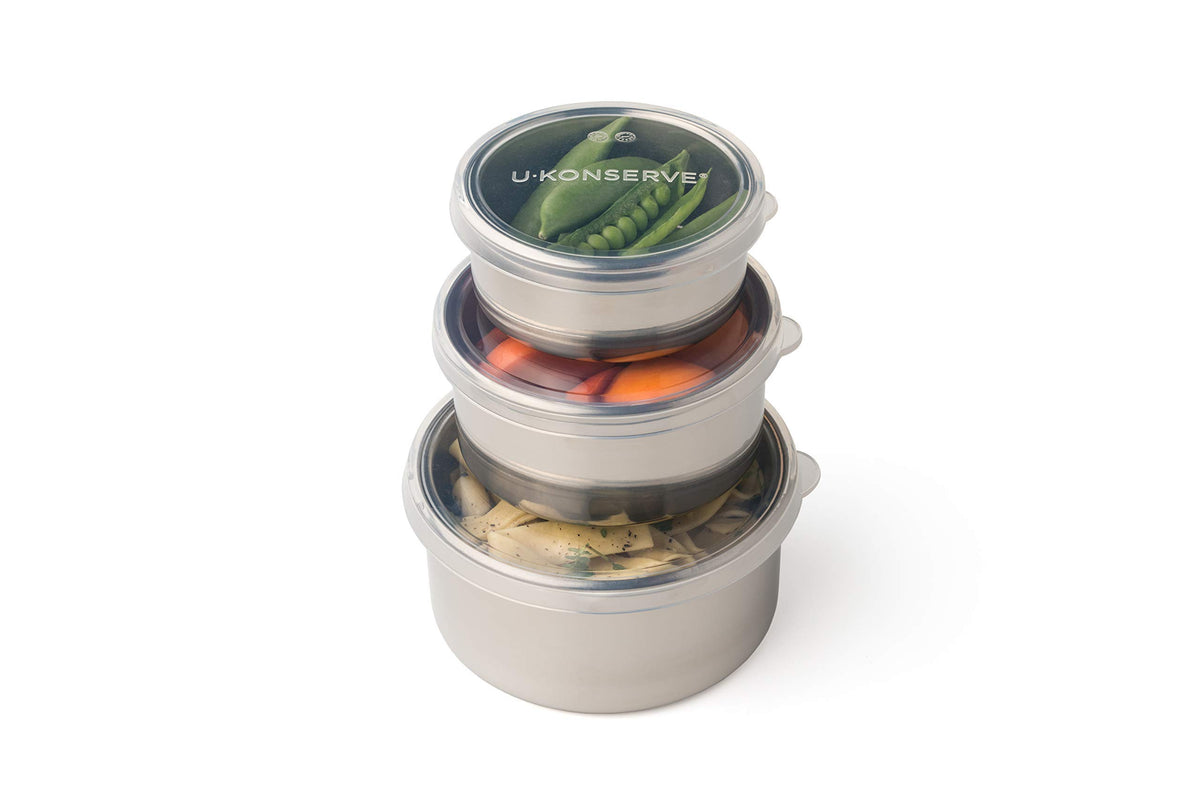 U Konserve nesting trio 5 oz with lid for leak proof lunch storage.