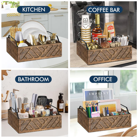 Ukonvi six-compartment dish organizer keeps counter items sorted.