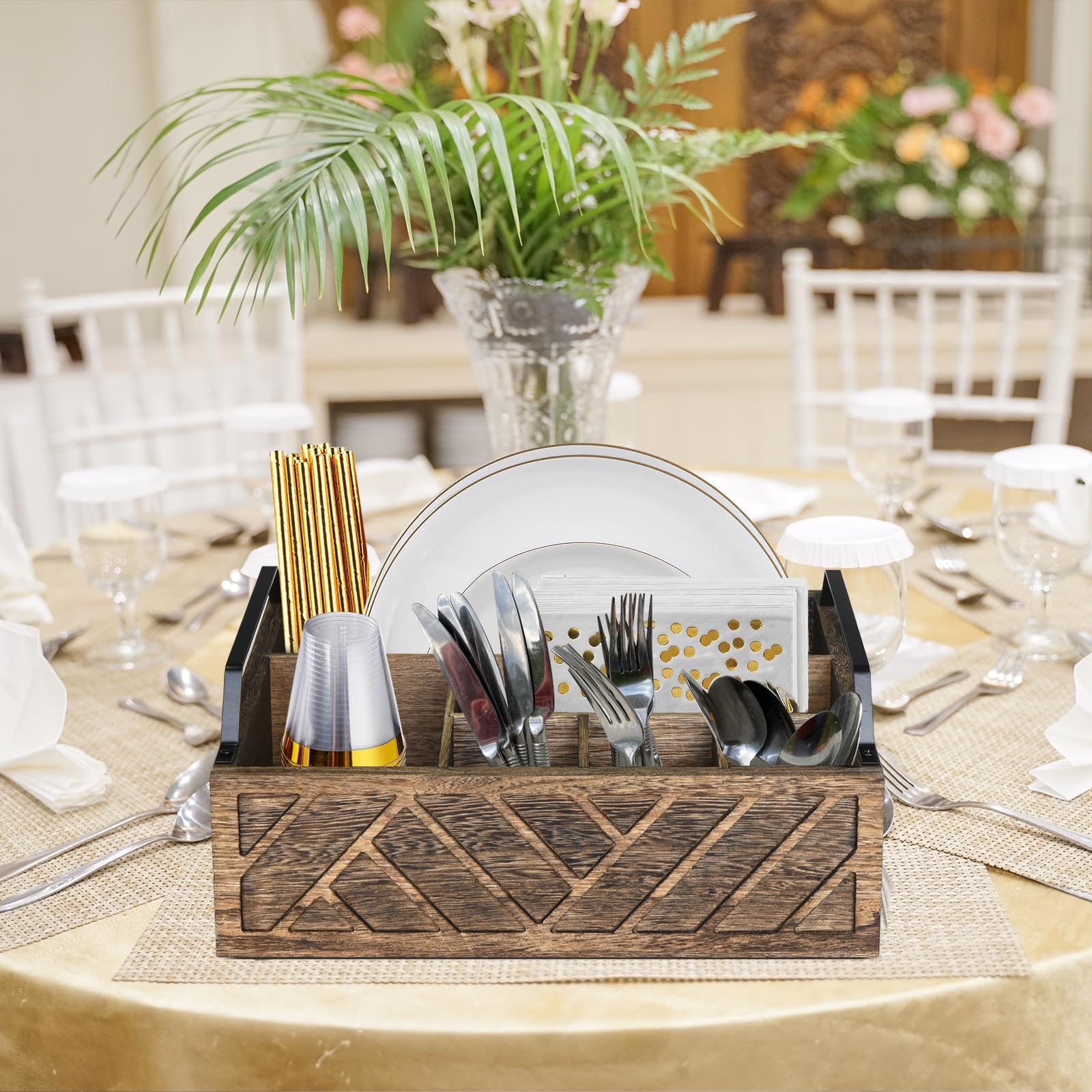 Ukonvi wood plate and utensil organizer elevates counter organization.