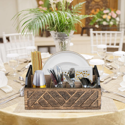 Ukonvi wood plate and utensil organizer elevates counter organization.