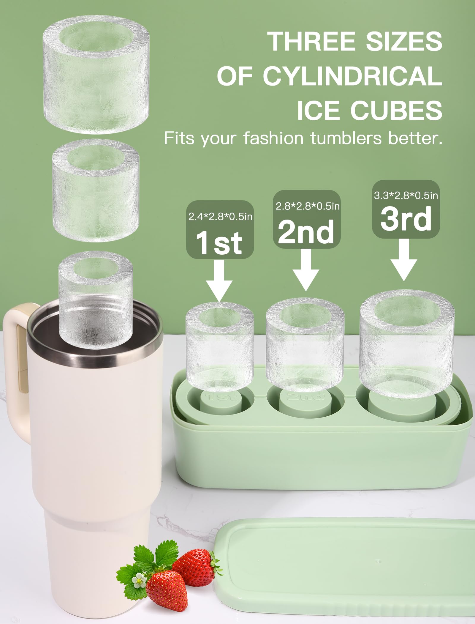 Ukulork cylinder ice cubes closeup showing slow-melting design for undiluted drinks.