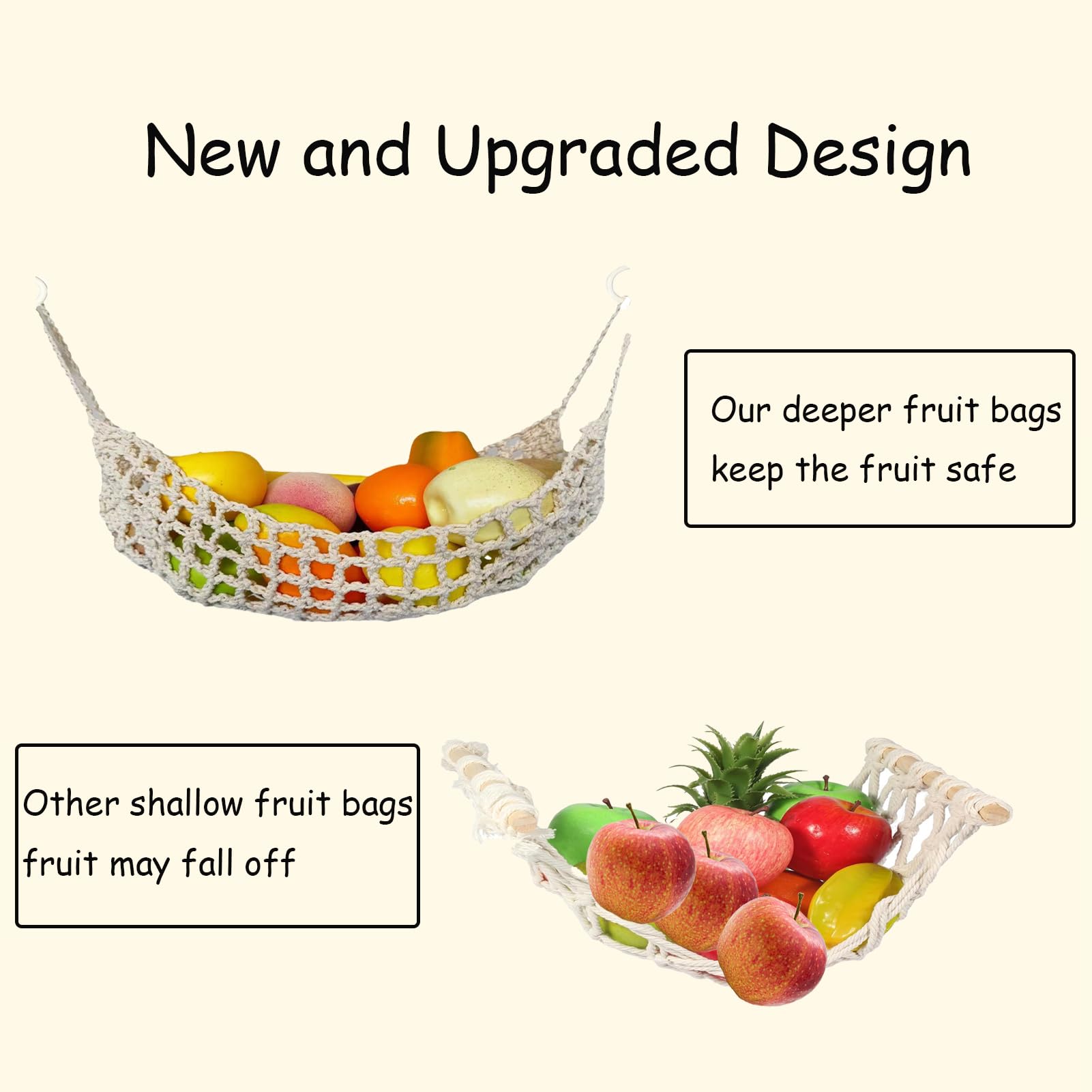 UlifeBetter beige fruit hanging basket enhances interior decor while storing items.