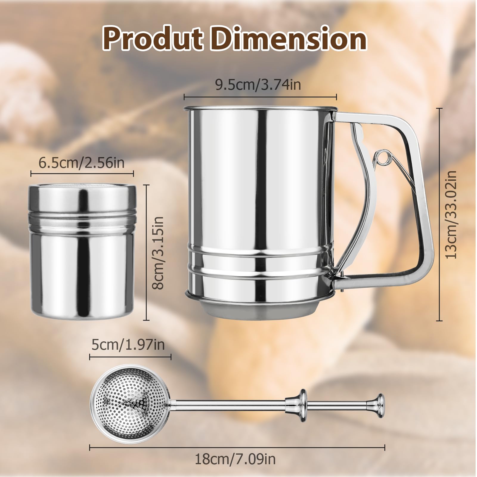 Ullnosoo cocoa powder dusting sifter for desserts with precision.