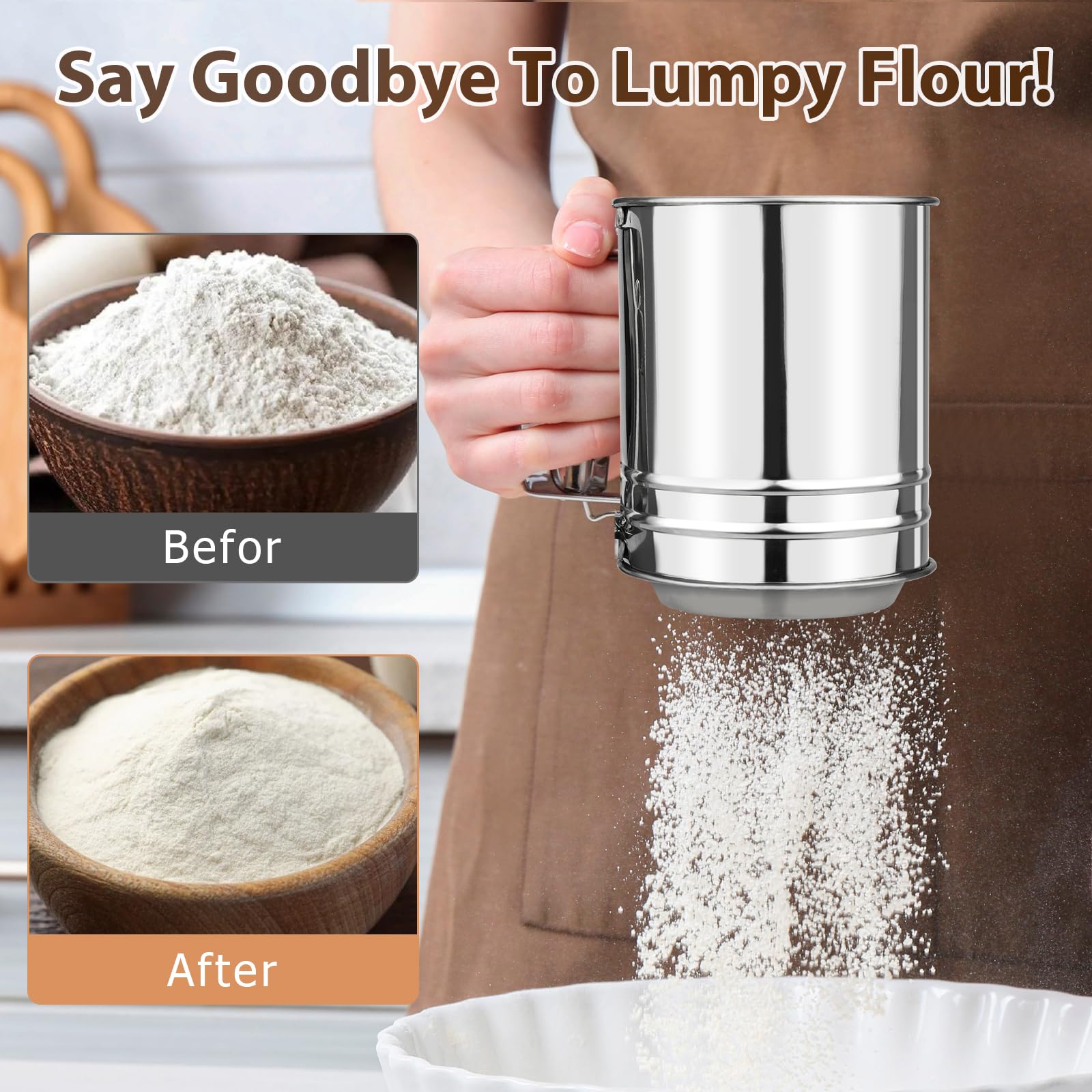 Ullnosoo double-layer fine mesh sifter for efficient aeration.