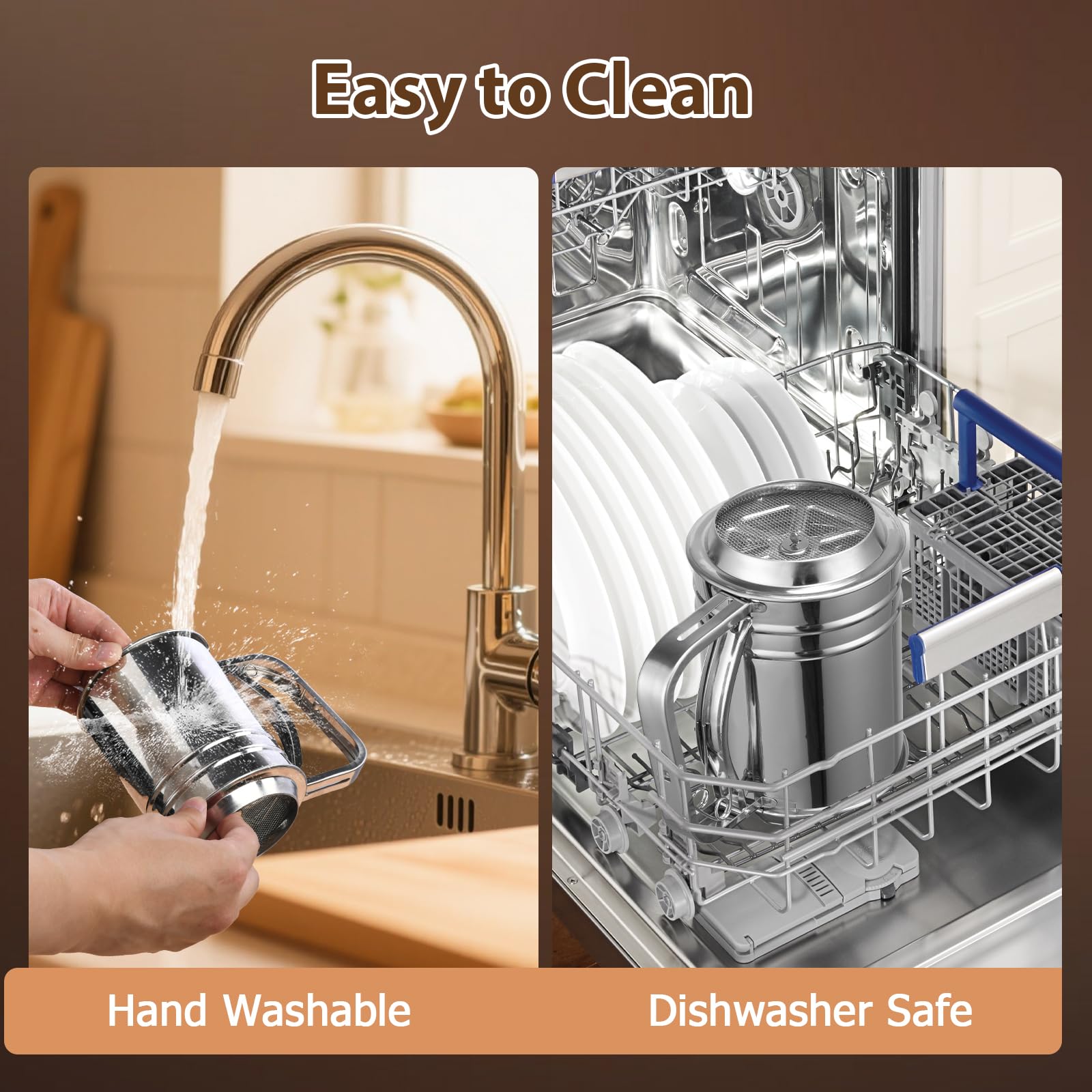 Ullnosoo stainless steel sifter highlighting durable, rust-resistant build.